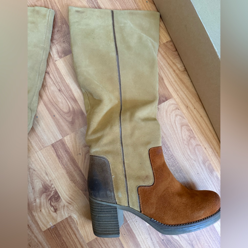 MTNG 60-70’s style Patchwork Color Block Suede Boots